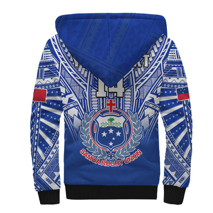 (Custom Text And Number) Samoa Rugby Sherpa Hoodie Manu Samoa 7s Ginger Blue Polynesian