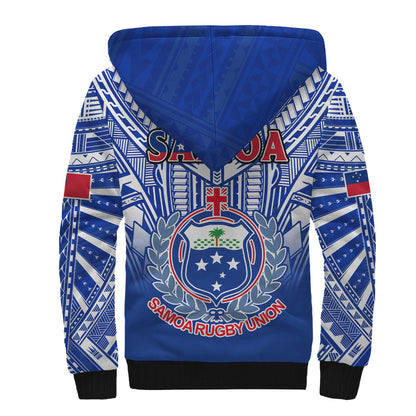 Samoa Rugby Sherpa Hoodie Manu Samoa 7s Ginger Blue Polynesian