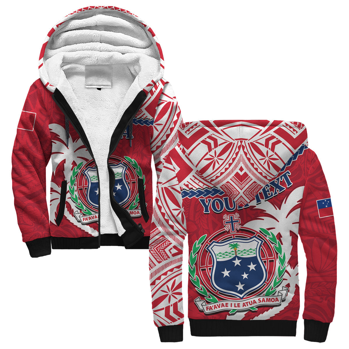 (Custom Personalised) Samoa Sherpa Hoodie Samoan Coat Of Arms With Coconut Red Style