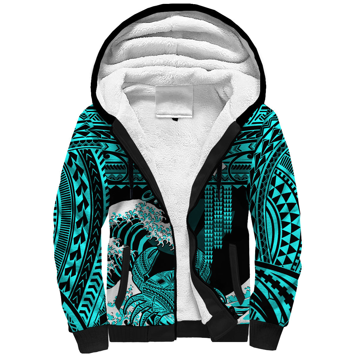 (Custom Personalised) Hawaii Sherpa Hoodie Kakau Polynesian Crab With Waves Ver.01