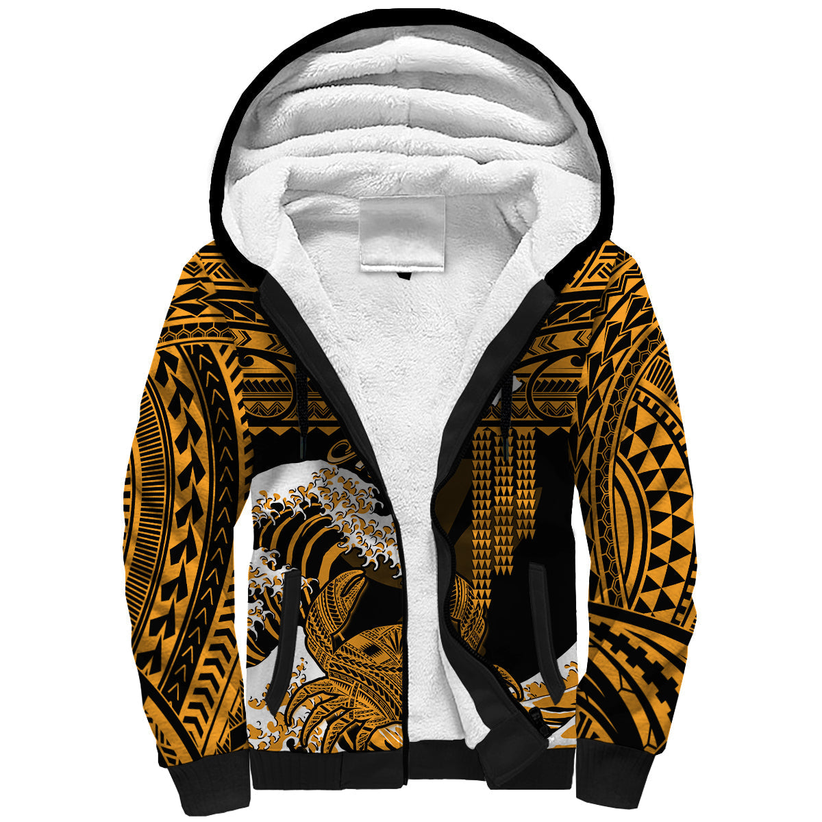 (Custom Personalised) Hawaii Sherpa Hoodie Kakau Polynesian Crab With Waves Ver.02