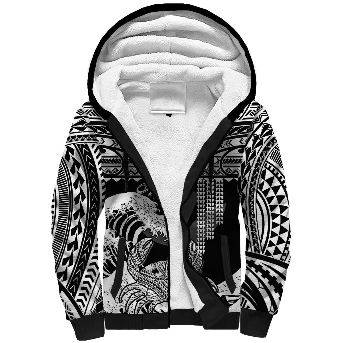 (Custom Personalised) Hawaii Sherpa Hoodie Kakau Polynesian Crab With Waves Ver.04