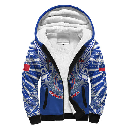 (Custom Text And Number) Samoa Rugby Sherpa Hoodie Manu Samoa 7s Ginger Blue Polynesian