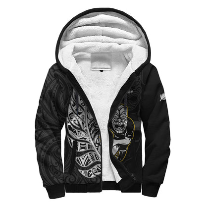 (Custom Text And Number) New Zealand Silver Fern Rugby Sherpa Hoodie All Black Maori Version Black