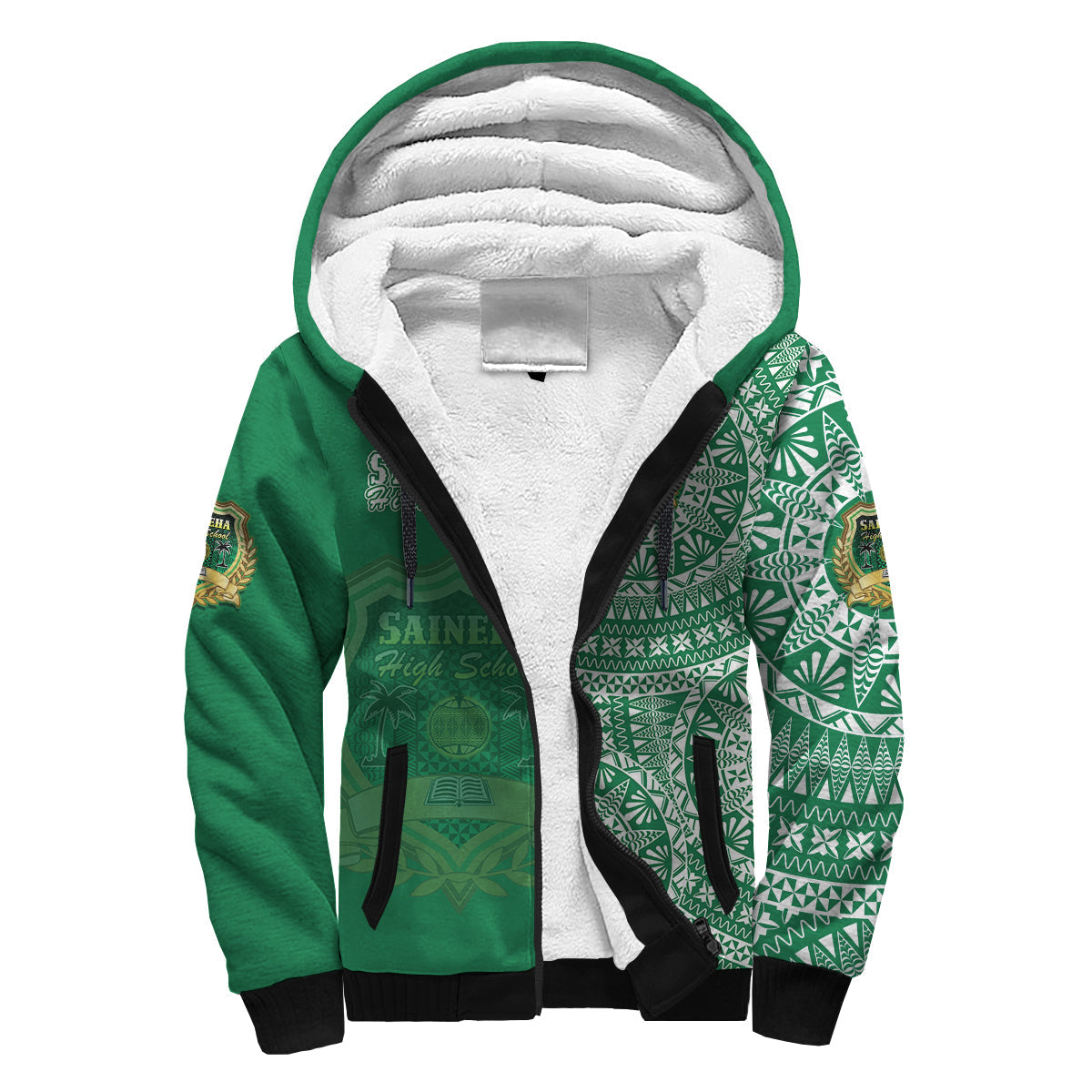 (Custom Personalised) Tonga Saineha High School Sherpa Hoodie Tongan Ngatu Pattern