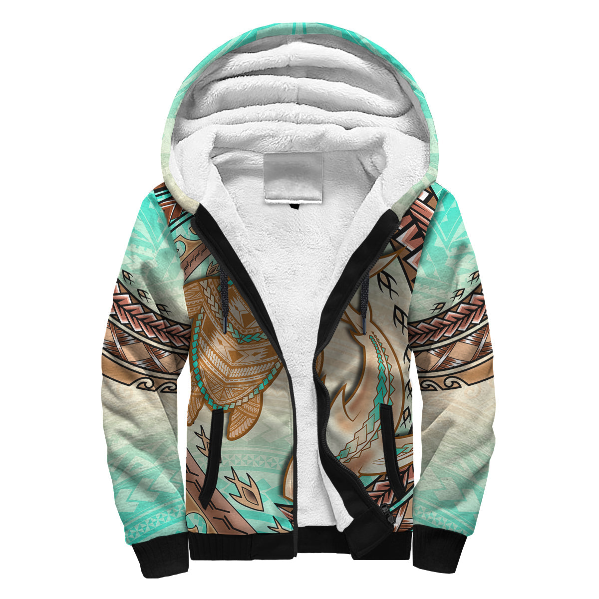 Hawaii Shepa Hoodie Polynesian Shark And Sea Turtle Dreamy Turquoise Artsy
