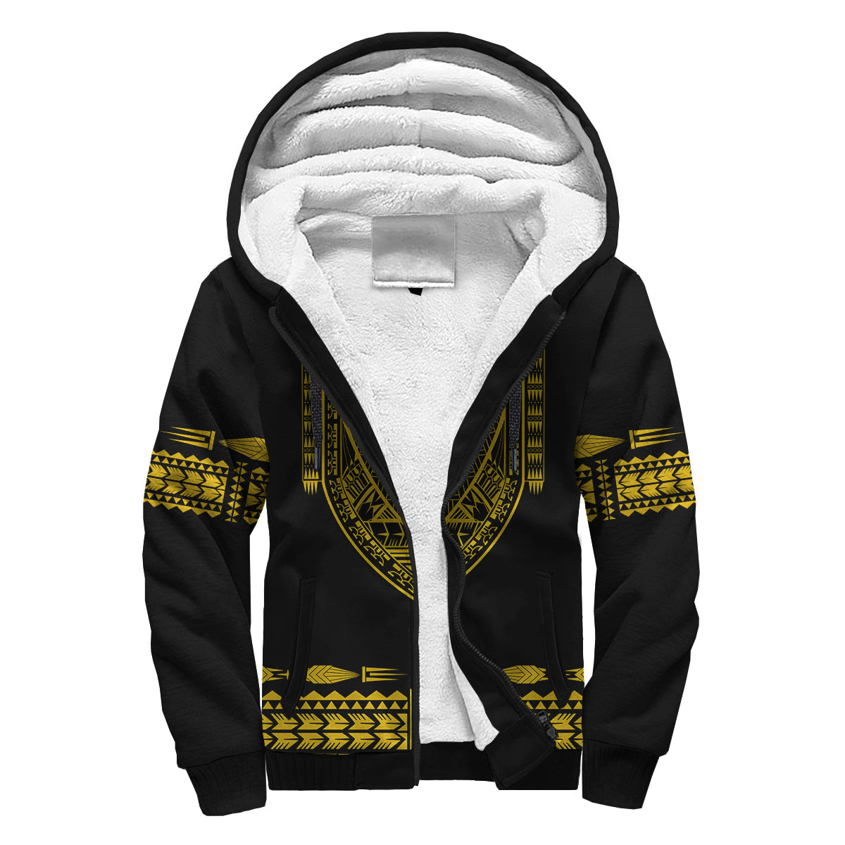 (Custom Personalised) Polynesian Sherpa Hoodie Dashiki With Polynesian Tattoo Royal Golden Version
