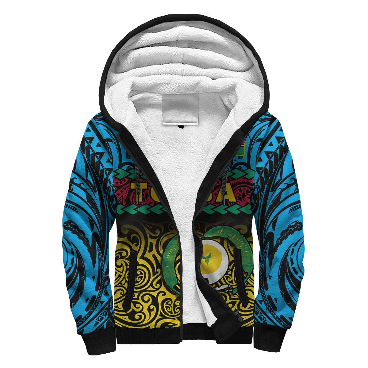Torba Province Sherpa Hoodie Vanuatu Pig Tusk Polynesian Flag Style