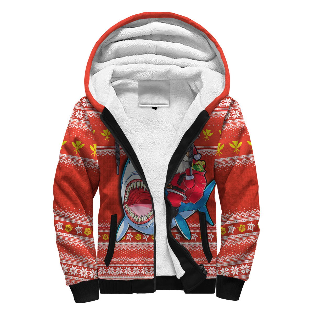 (Custom Personalised) Hawaii Christmas Sherpa Hoodie Santa Shark Mele Kalikimaka Tribal