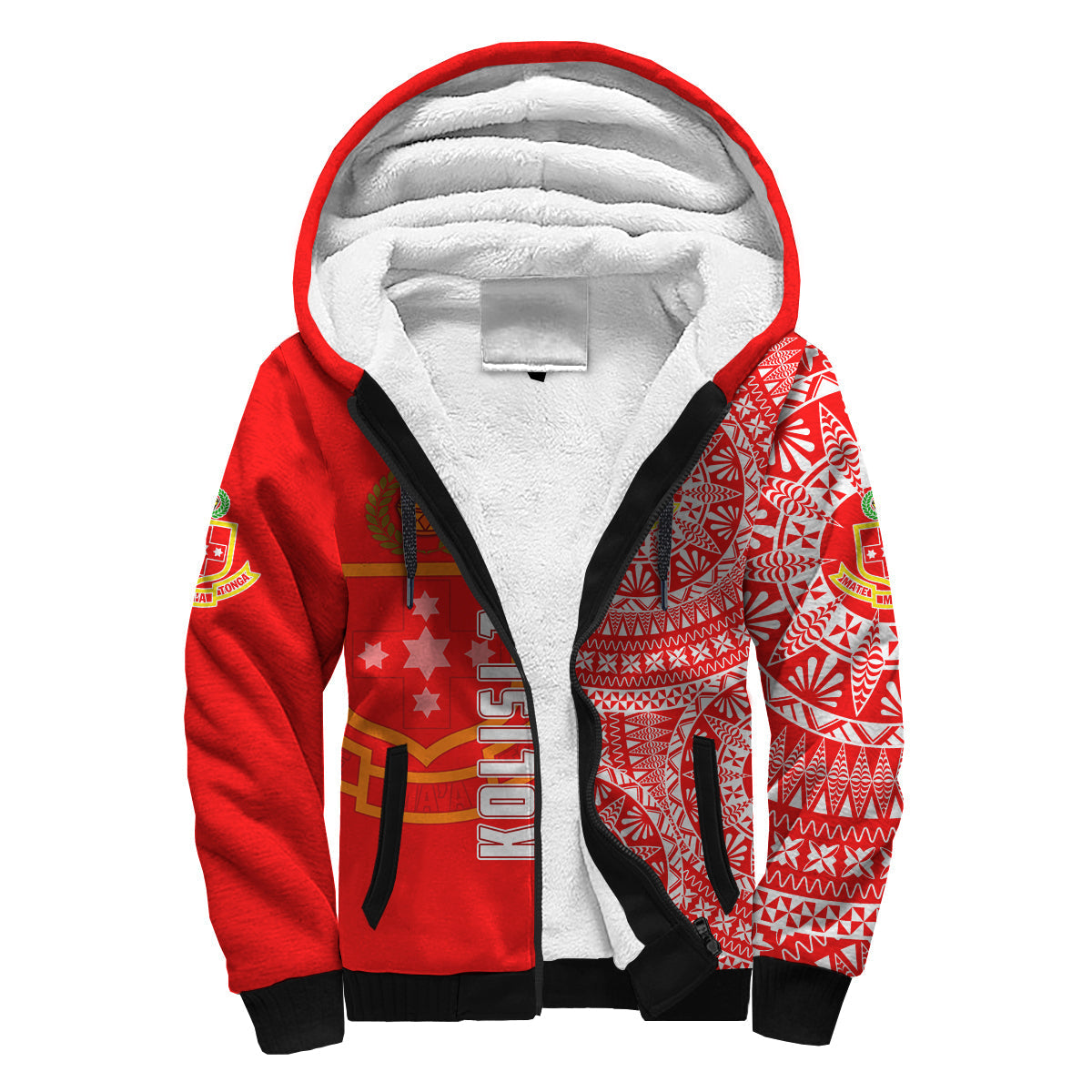 (Custom Personalised) Kolisi Tonga High School Sherpa Hoodie Tongan Ngatu Pattern