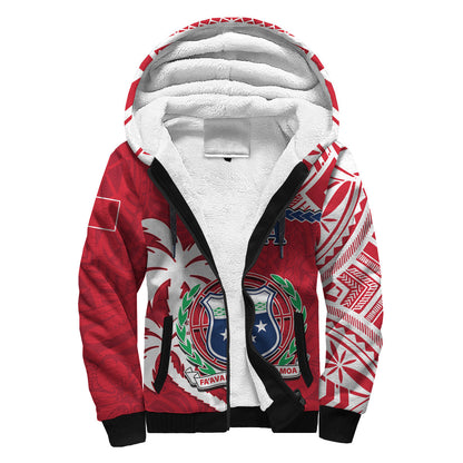 (Custom Personalised) Samoa Sherpa Hoodie Samoan Coat Of Arms With Coconut Red Style