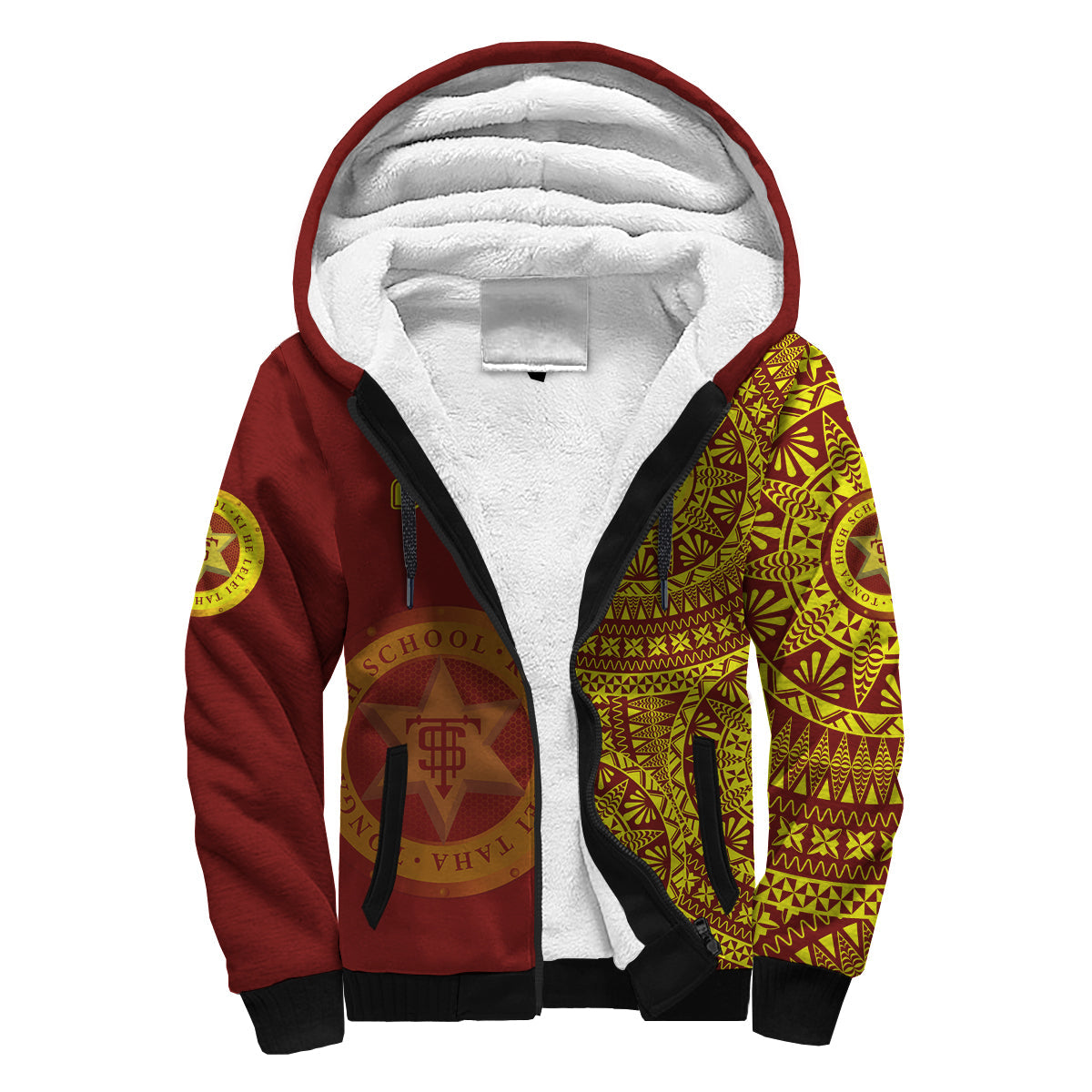 (Custom Text And Number) Tonga High School Sherpa Hoodie Class Of Year Tongan Ngatu Pattern