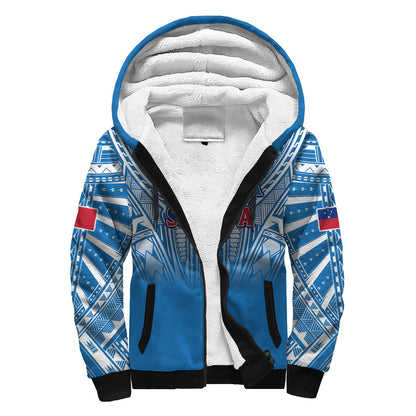 Samoa Rugby Sherpa Hoodie Toa Samoa Polynesian Pacific Blue Version
