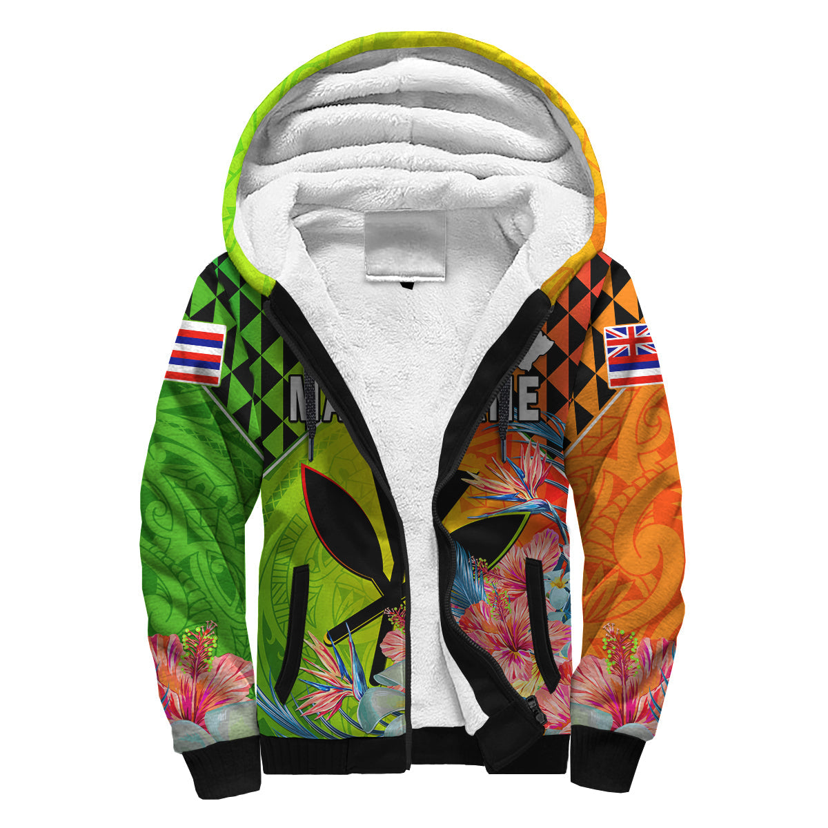 Happy Hawaii Fathers Day Sherpa Hoodie Hawaiian Tribal Kanaka Maoli Hibiscus