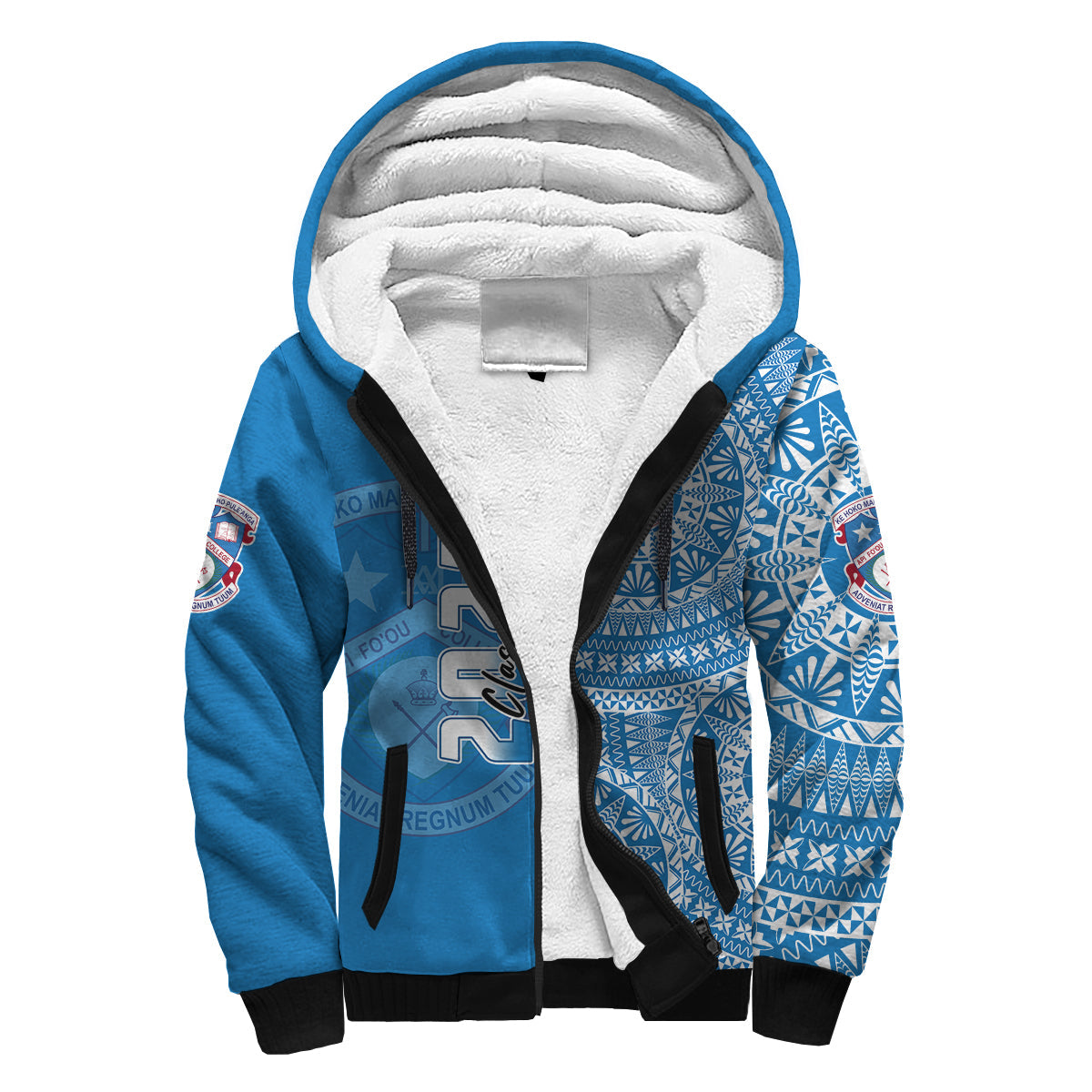 (Custom Text And Number) Apifoou Tonga College Sherpa Hoodie Class Of Year Tongan Ngatu Pattern
