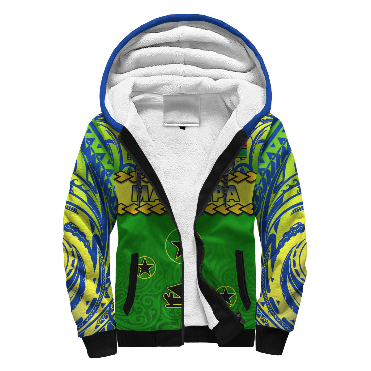 (Custom Personalised) Malampa Province Sherpa Hoodie Vanuatu Pig Tusk Polynesian Flag Style