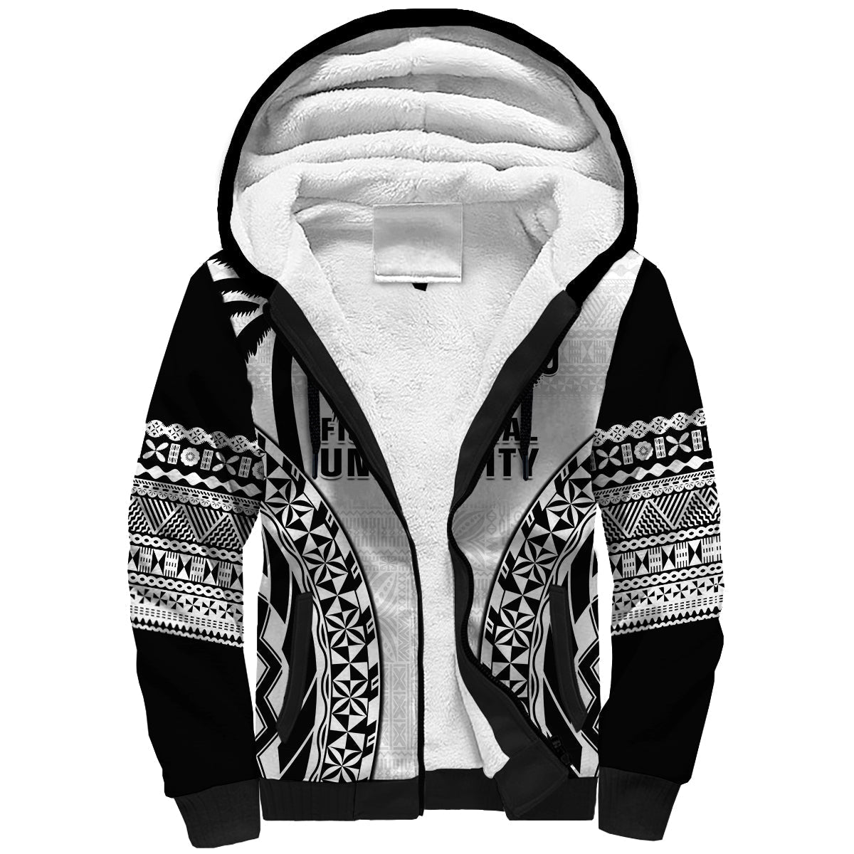 (Custom Personalised) Fiji University Sherpa Hoodie National Fijian Tapa Pattern White