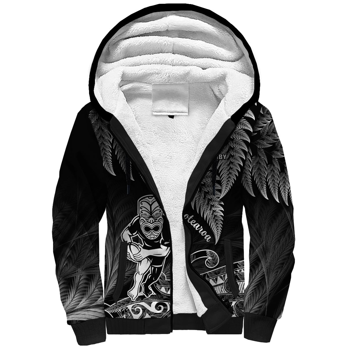 (Custom Text And Number) New Zealand Silver Fern Rugby Sherpa Hoodie All Black Koru Maori