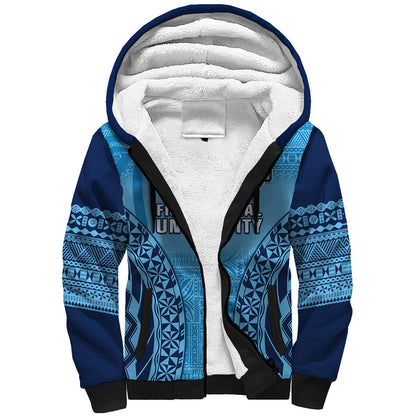 Fiji University Sherpa Hoodie National Fijian Tapa Pattern Blue