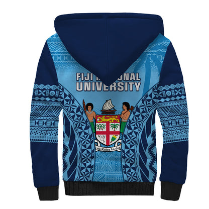 Fiji University Sherpa Hoodie National Fijian Tapa Pattern Blue