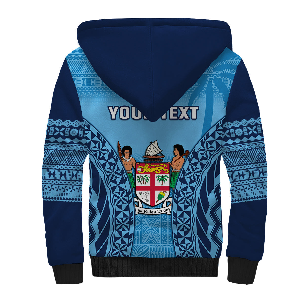 (Custom Personalised) Fiji University Sherpa Hoodie National Fijian Tapa Pattern Blue