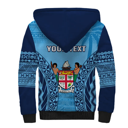 (Custom Personalised) Fiji University Sherpa Hoodie National Fijian Tapa Pattern Blue