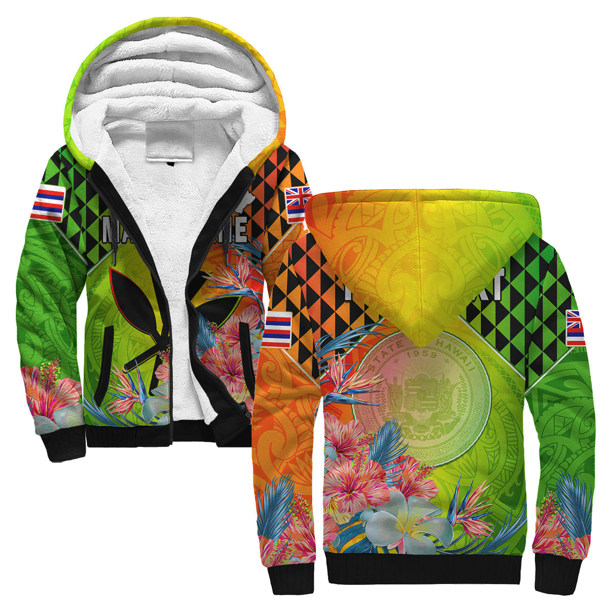 (Custom Personalised) Happy Hawaii Fathers Day Sherpa Hoodie Hawaiian Tribal Kanaka Maoli Hibiscus