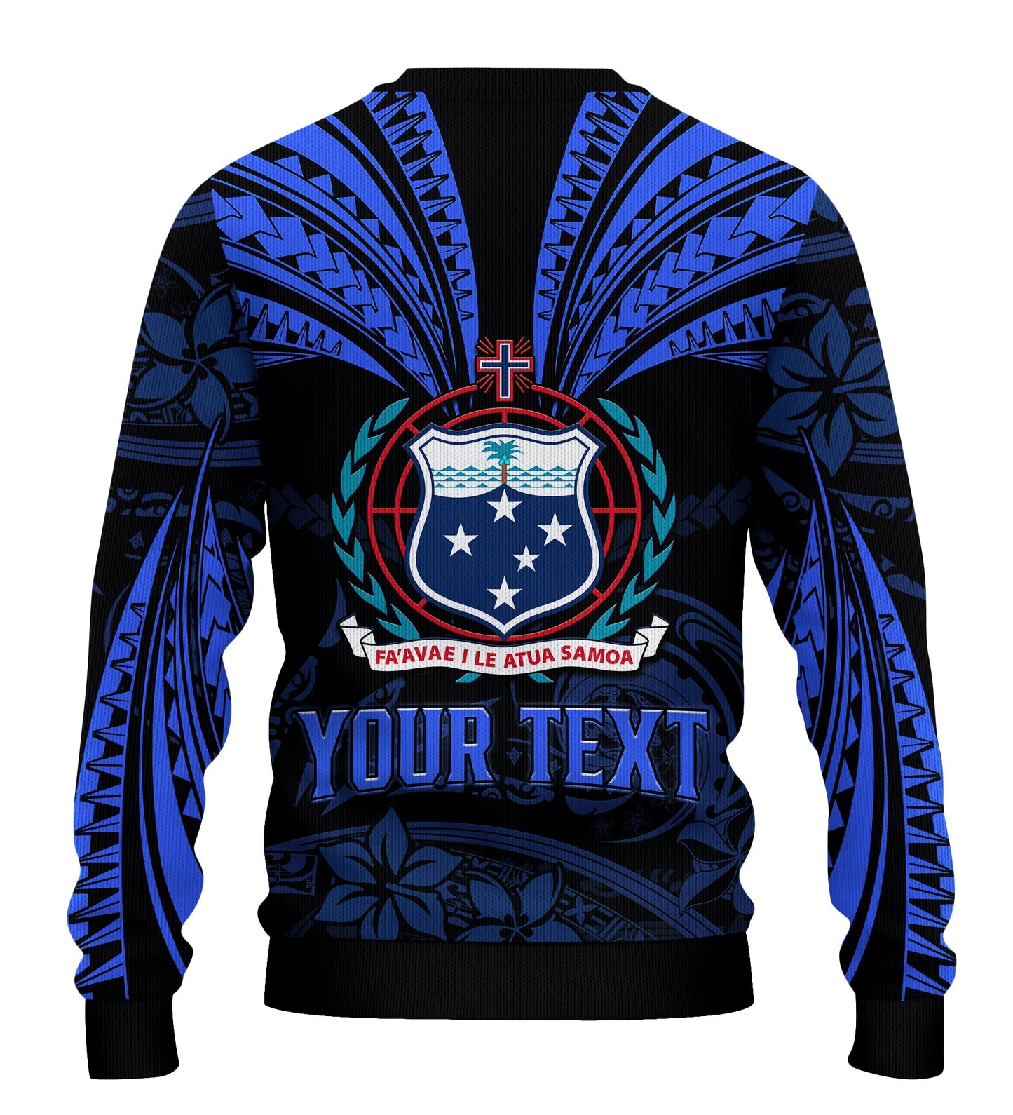 Custom Personalised Samoa Tatau Sweater Blue Polynesian Ula Nifo