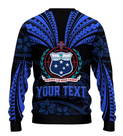 Custom Personalised Samoa Tatau Sweater Blue Polynesian Ula Nifo