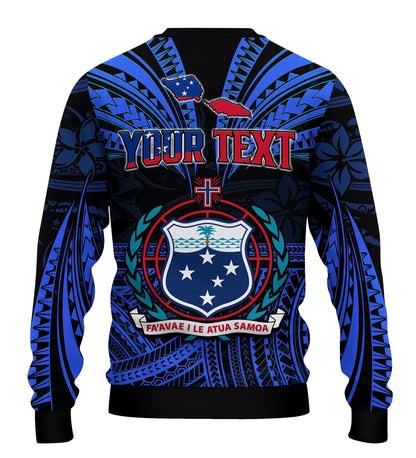 Custom Personalised Samoa Tatau Sweater Blue Polynesian Proud Samoan