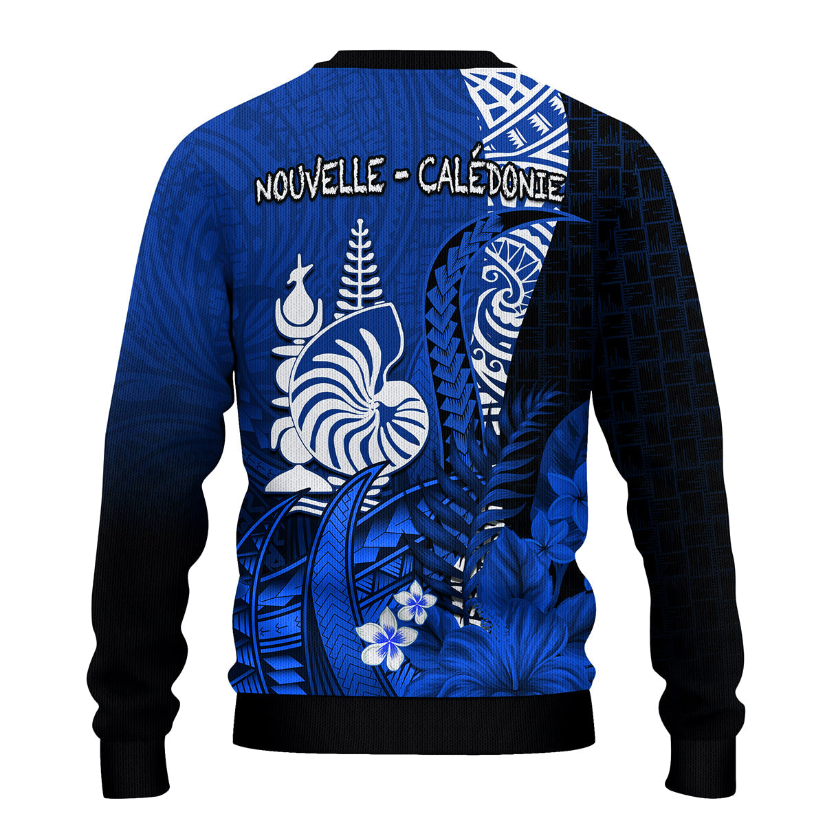 Custom Personalised New Caledonia Sweater Nautilus Blue Polynesian Hibiscus