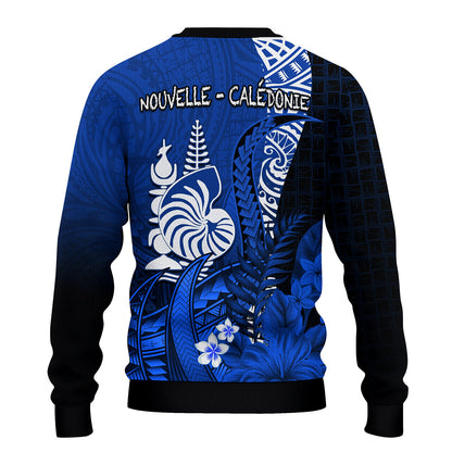 Custom Personalised New Caledonia Sweater Nautilus Blue Polynesian Hibiscus