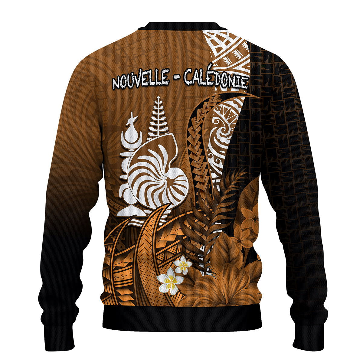 Custom Personalised New Caledonia Sweater Nautilus Gold Polynesian Hibiscus