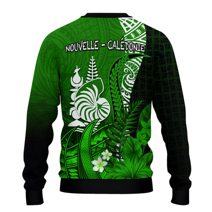 Custom Personalised New Caledonia Sweater Nautilus Green Polynesian Hibiscus