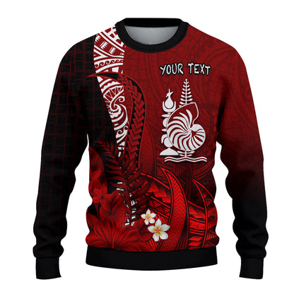 Custom Personalised New Caledonia Sweater Nautilus Red Polynesian Hibiscus