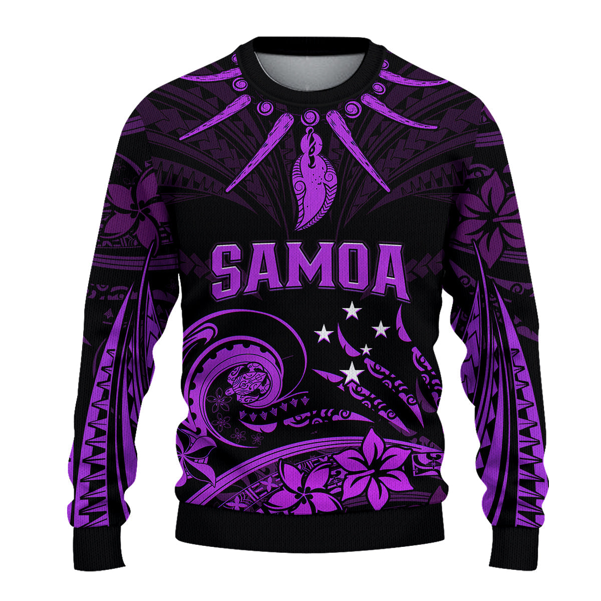 Custom Personalised Samoa Tatau Sweater Purple Polynesian Ula Nifo