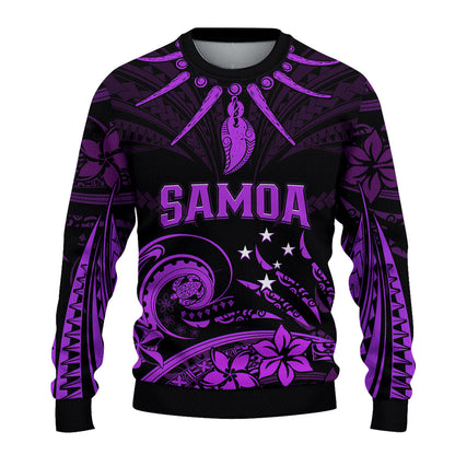 Custom Personalised Samoa Tatau Sweater Purple Polynesian Ula Nifo