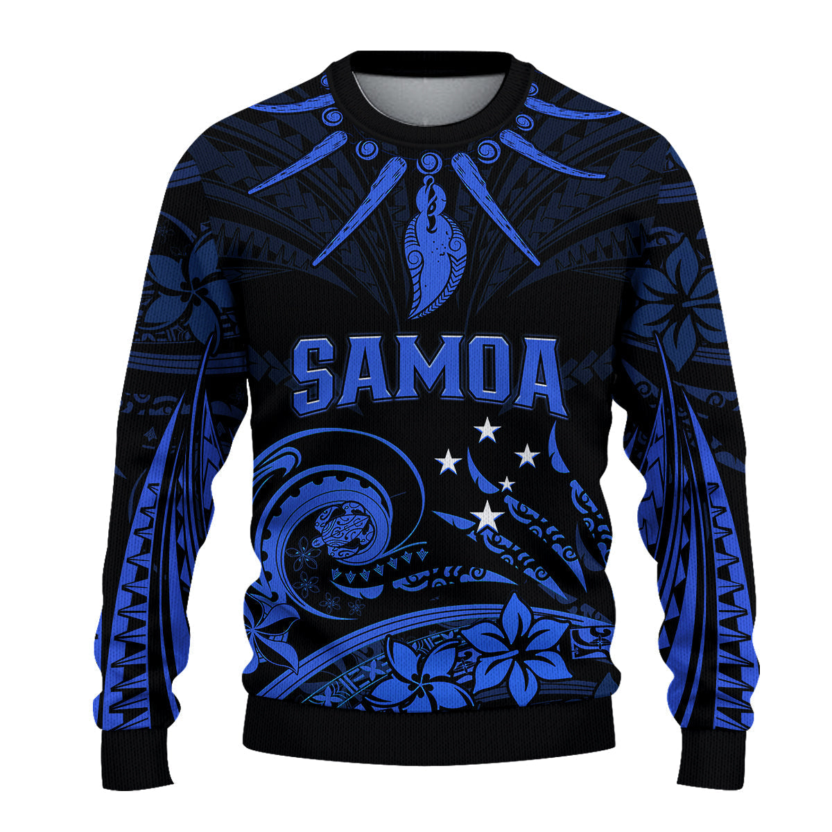 Custom Personalised Samoa Tatau Sweater Blue Polynesian Ula Nifo