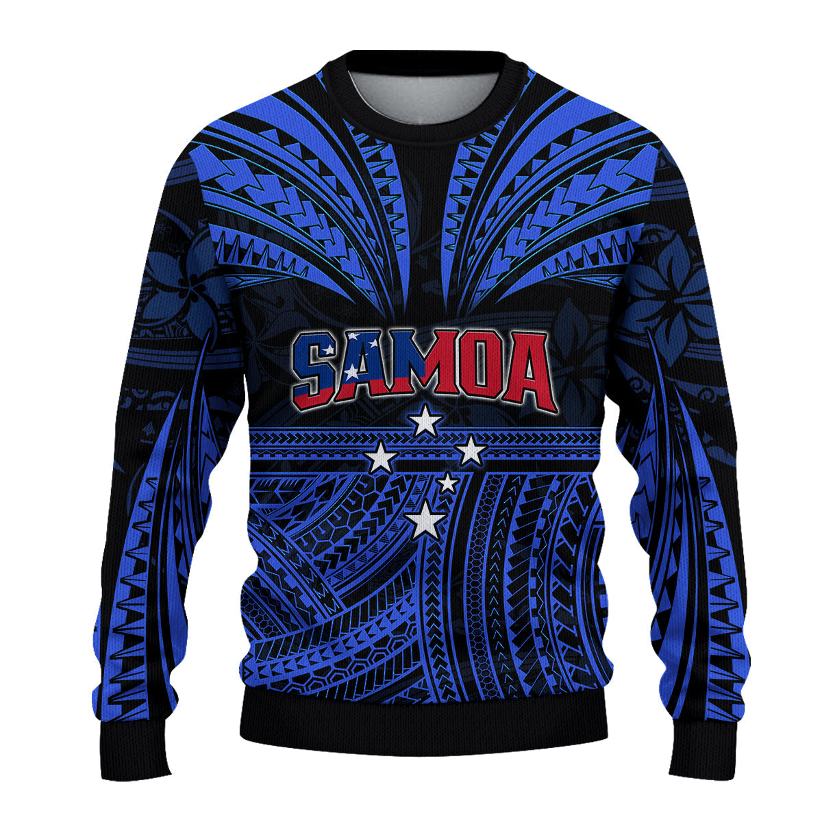 Custom Personalised Samoa Tatau Sweater Blue Polynesian Proud Samoan