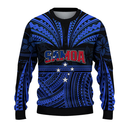 Custom Personalised Samoa Tatau Sweater Blue Polynesian Proud Samoan