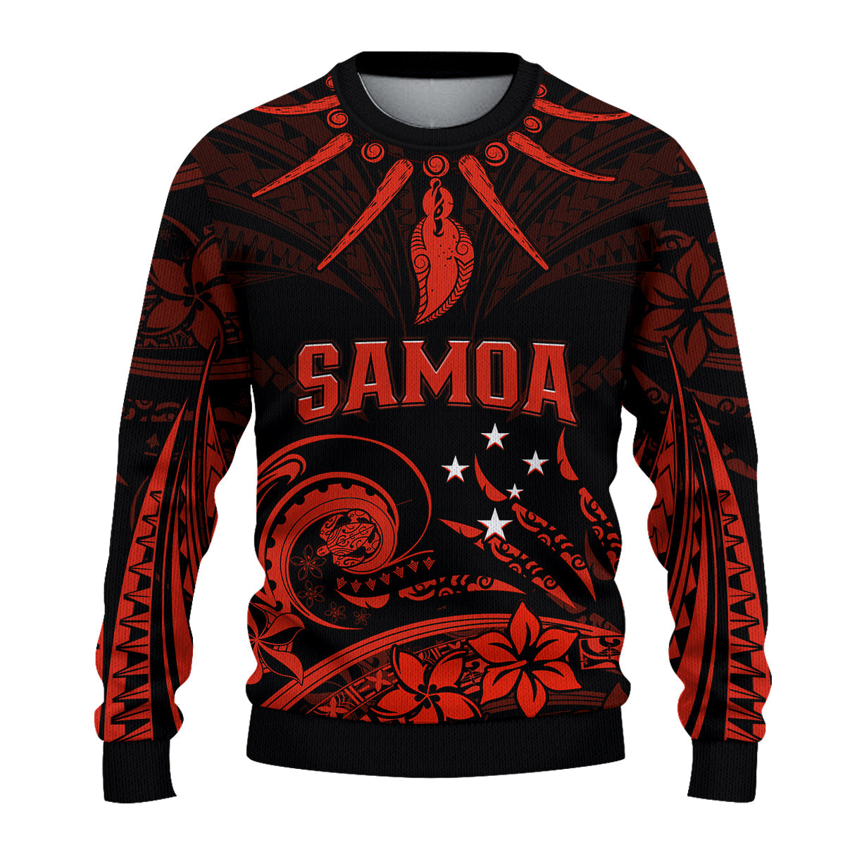 Custom Personalised Samoa Tatau Sweater Red Polynesian Ula Nifo