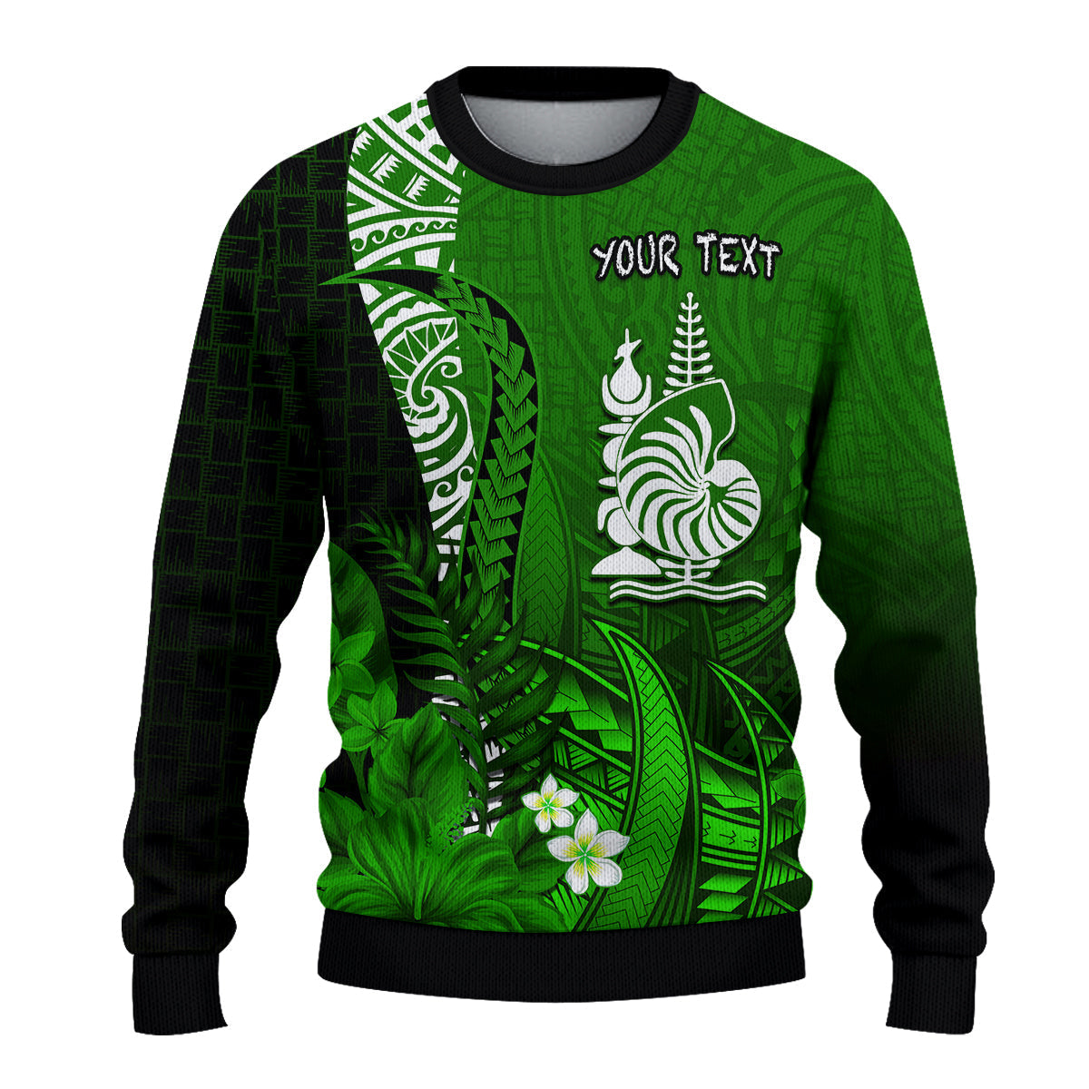 Custom Personalised New Caledonia Sweater Nautilus Green Polynesian Hibiscus