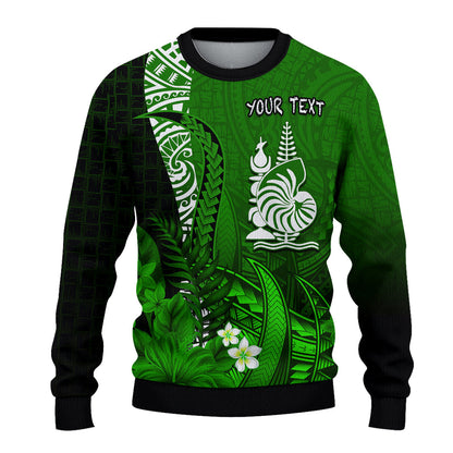 Custom Personalised New Caledonia Sweater Nautilus Green Polynesian Hibiscus