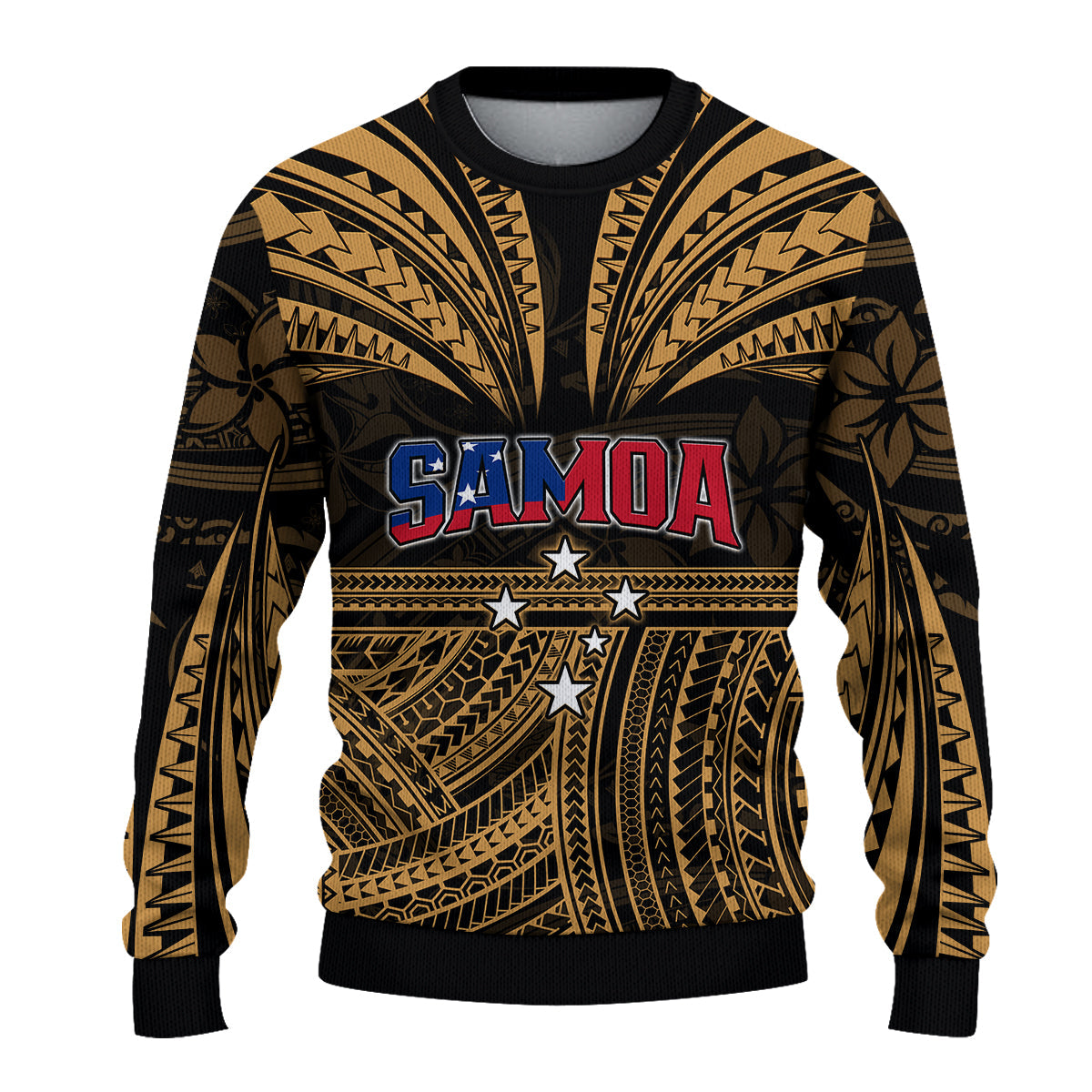 Custom Personalised Samoa Tatau Sweater Gold Polynesian Proud Samoan