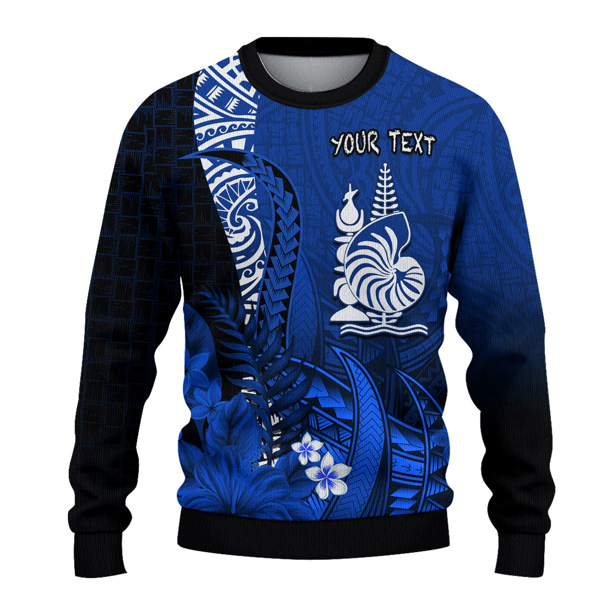 Custom Personalised New Caledonia Sweater Nautilus Blue Polynesian Hibiscus