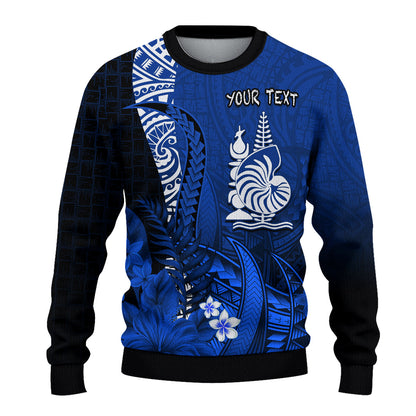Custom Personalised New Caledonia Sweater Nautilus Blue Polynesian Hibiscus