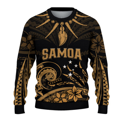 Custom Personalised Samoa Tatau Sweater Gold Polynesian Ula Nifo