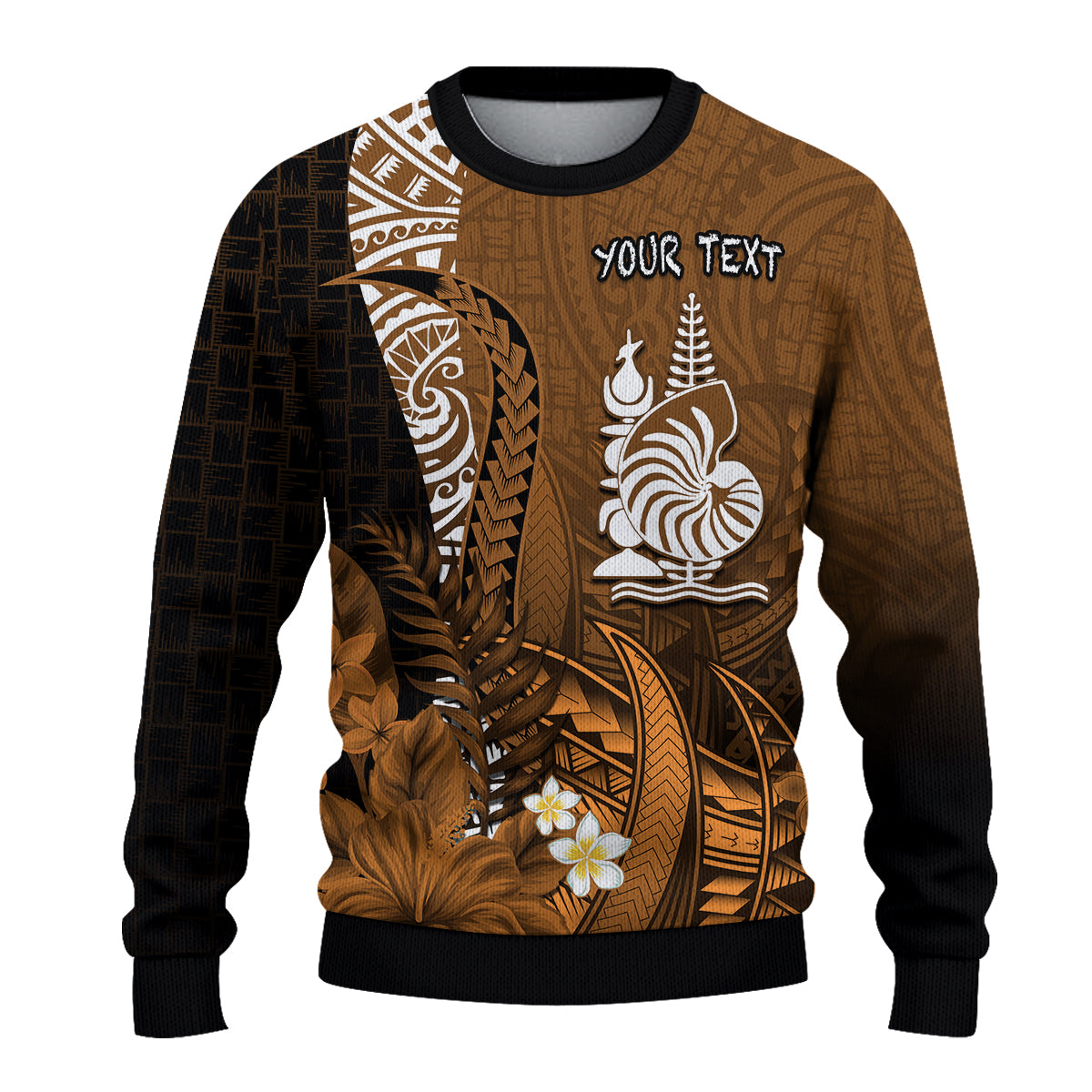 Custom Personalised New Caledonia Sweater Nautilus Gold Polynesian Hibiscus