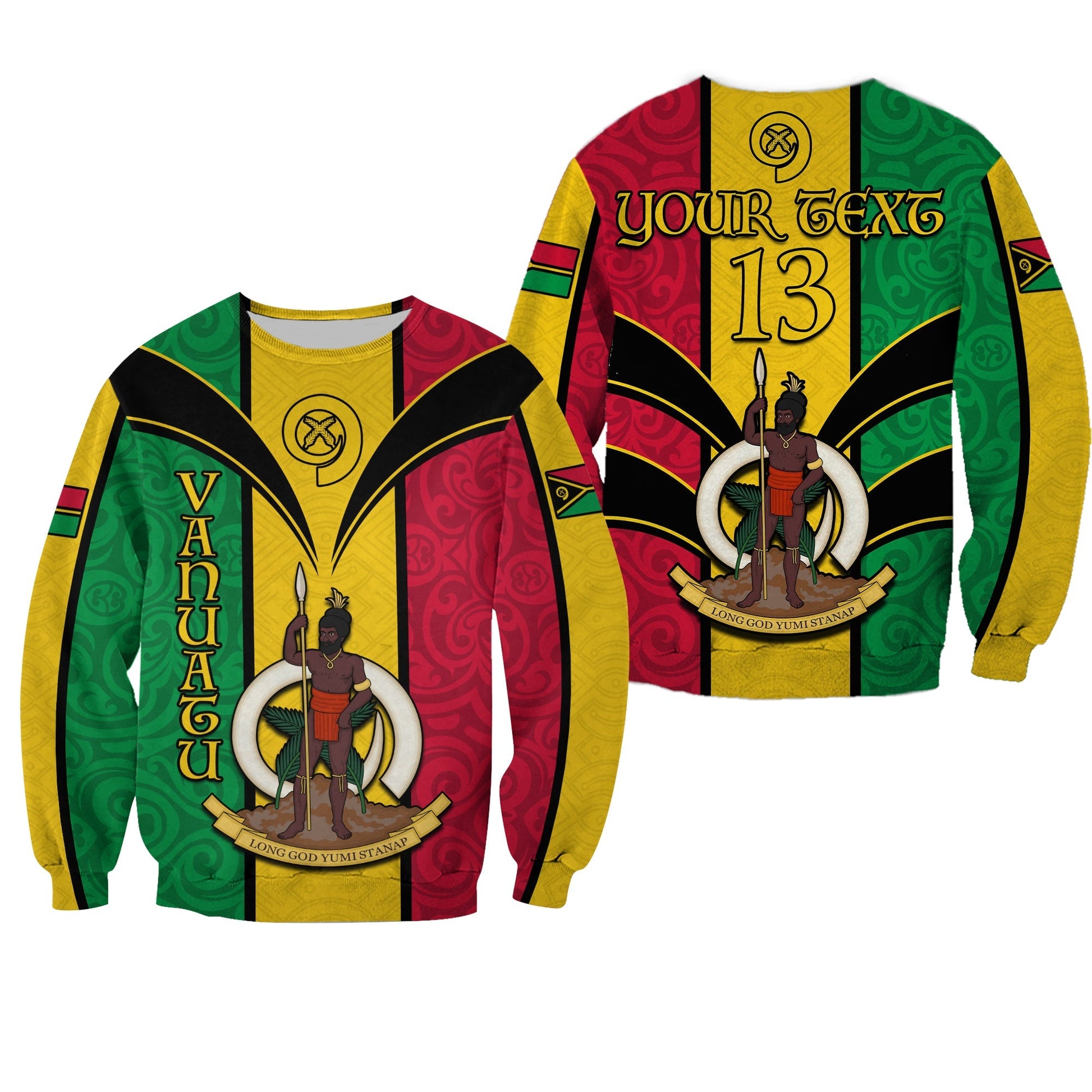 Custom Text and Number Vanuatu Sweatshirt Pig Tusk Polynesian