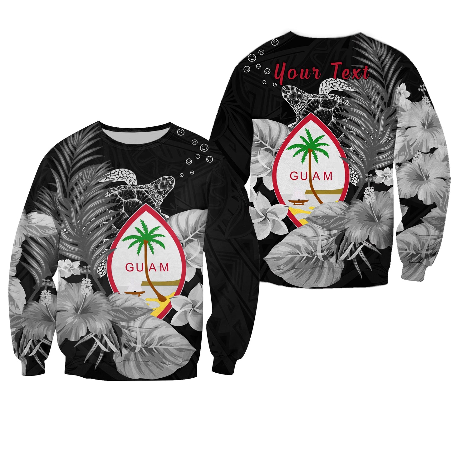 Custom Personalised Guam Seal Sweatshirt Polynesian Turtle with Flowers Version White